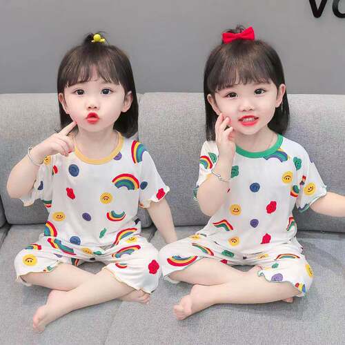 Ice Silk Pajamas suit Summer Thin Western Girl's Summer