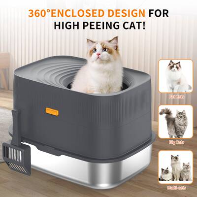 Top-entry stainless steel large cat litter box fully