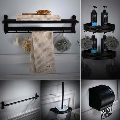 Black Towel Rack Space Aluminum Storage Rack for Homestay