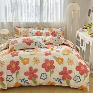 Thickened Sanding Four-piece Single Bed Sheet Washed Cotton