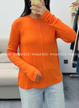 無二｜元气少女多巴胺橙色T恤前后中缝加长袖圆领长袖T柔软垂坠