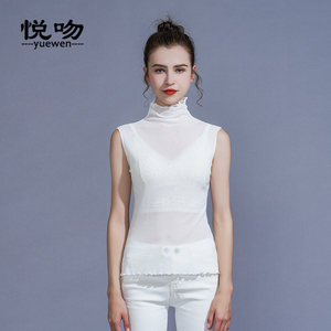 半高领网纱打底背心女2023新款春夏秋冬无袖打底衫内搭紧身小衫薄