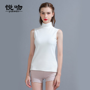 保暖德绒吊带背心女内搭紧身2023新款秋冬季无袖半高领针织打底衫