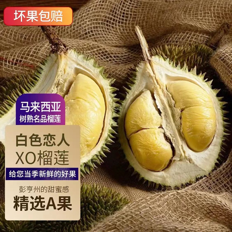 马来西亚名品种白色恋人xo榴莲液氮冷冻精选新鲜水果a果保3房带壳