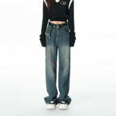 女夏天薄款 SOMESOWE 90s复古做旧水洗垂感直筒阔腿牛仔裤