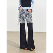 SOMESOWE 假两件蕾丝围帘微喇牛仔裤