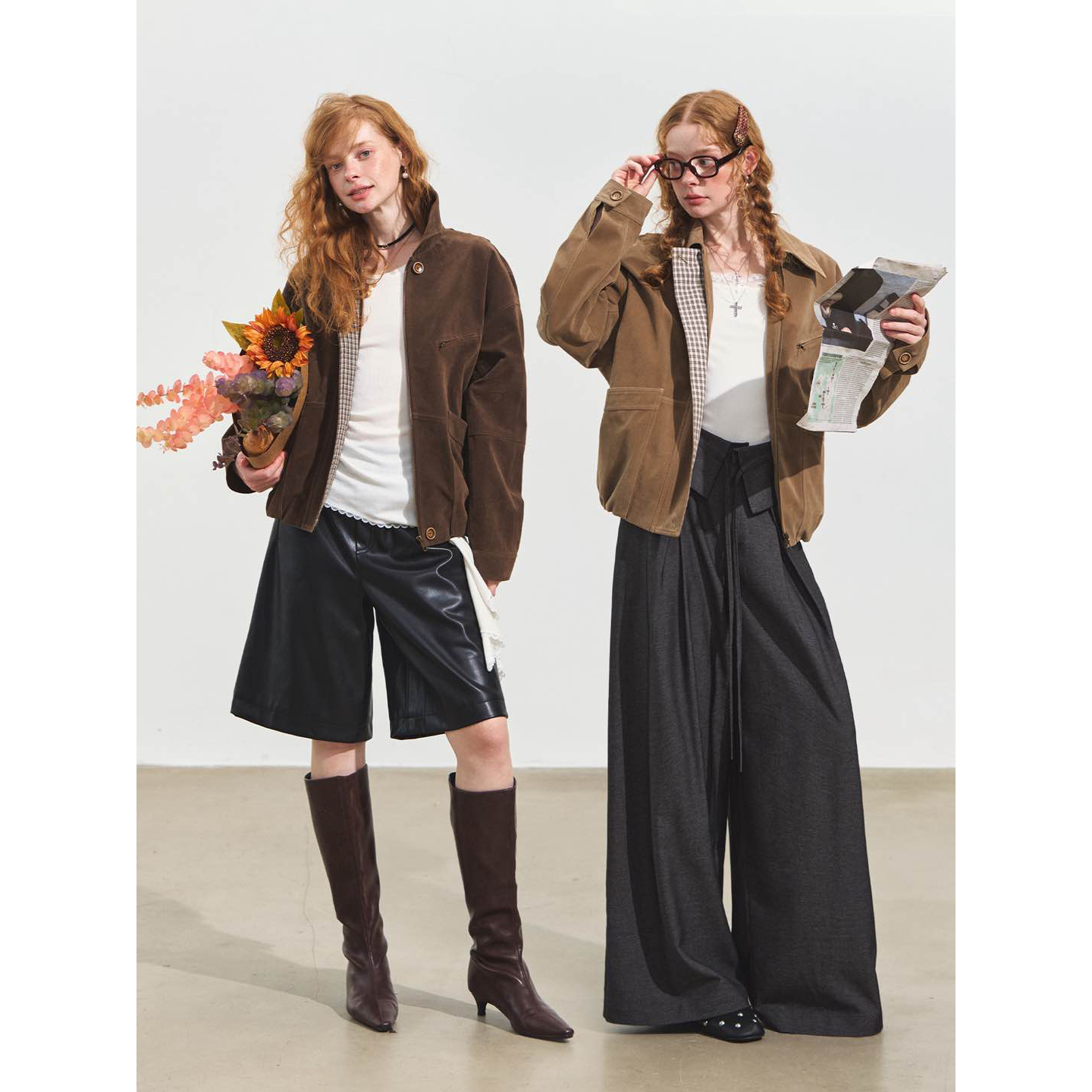 SOMESOWE 翻领绒雾感麂皮廓形夹克