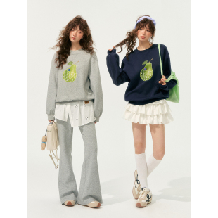 上衣 复古宽松短款 SOMESOWE原创设计大鸭梨圆领长袖 卫衣女早秋美式