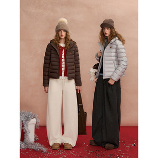 SOMESOWE 花边连帽90绒子白鸭绒排骨羽绒服