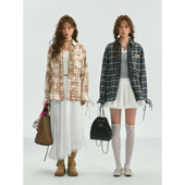 SOMESOWE 木耳边拉链格纹衬衫