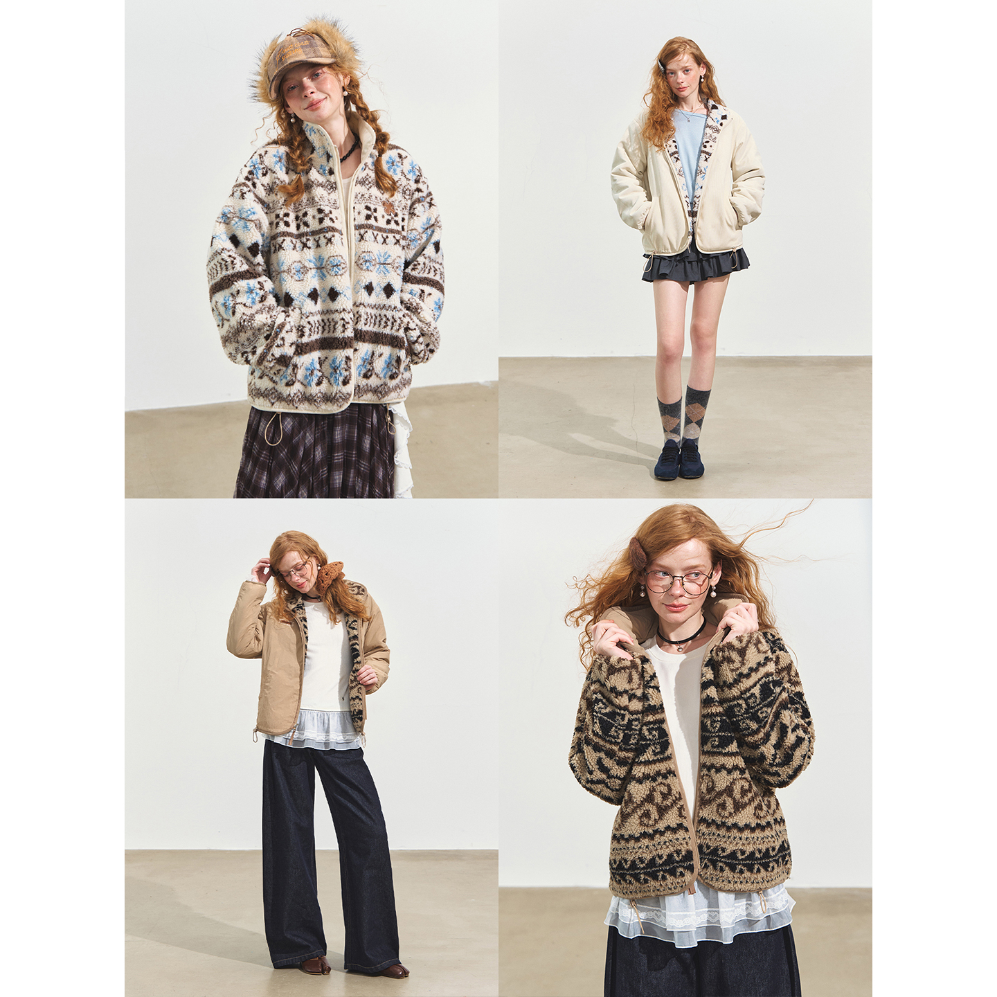 SOMESOWE 摇粒绒提花立领廓形外套