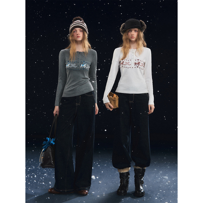 SOMESOWE 旋转木马印花绒感上衣