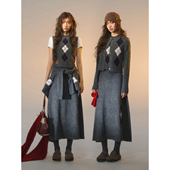 SOMESOWE繁花绒菱格圆领背心 半身裙 开衫