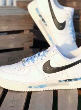 【定制球鞋】耐克 Nike AIR FORCE 1 蓝黑迷彩 男女空军潮流板鞋