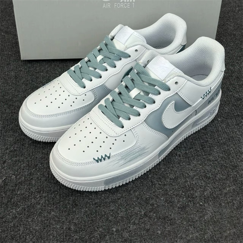 【定制球鞋】耐克 Nike AIR FORCE 1 雾蓝白月 男女空军潮流板鞋