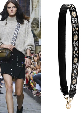 牛皮刺绣Guitar Strap you新款宽包带肩带单肩斜挎女士真皮宽包带