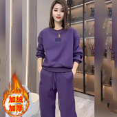 上衣休闲运动两件套 时尚 加绒韩版 卫衣套装 圆领长袖 女士2025冬新款