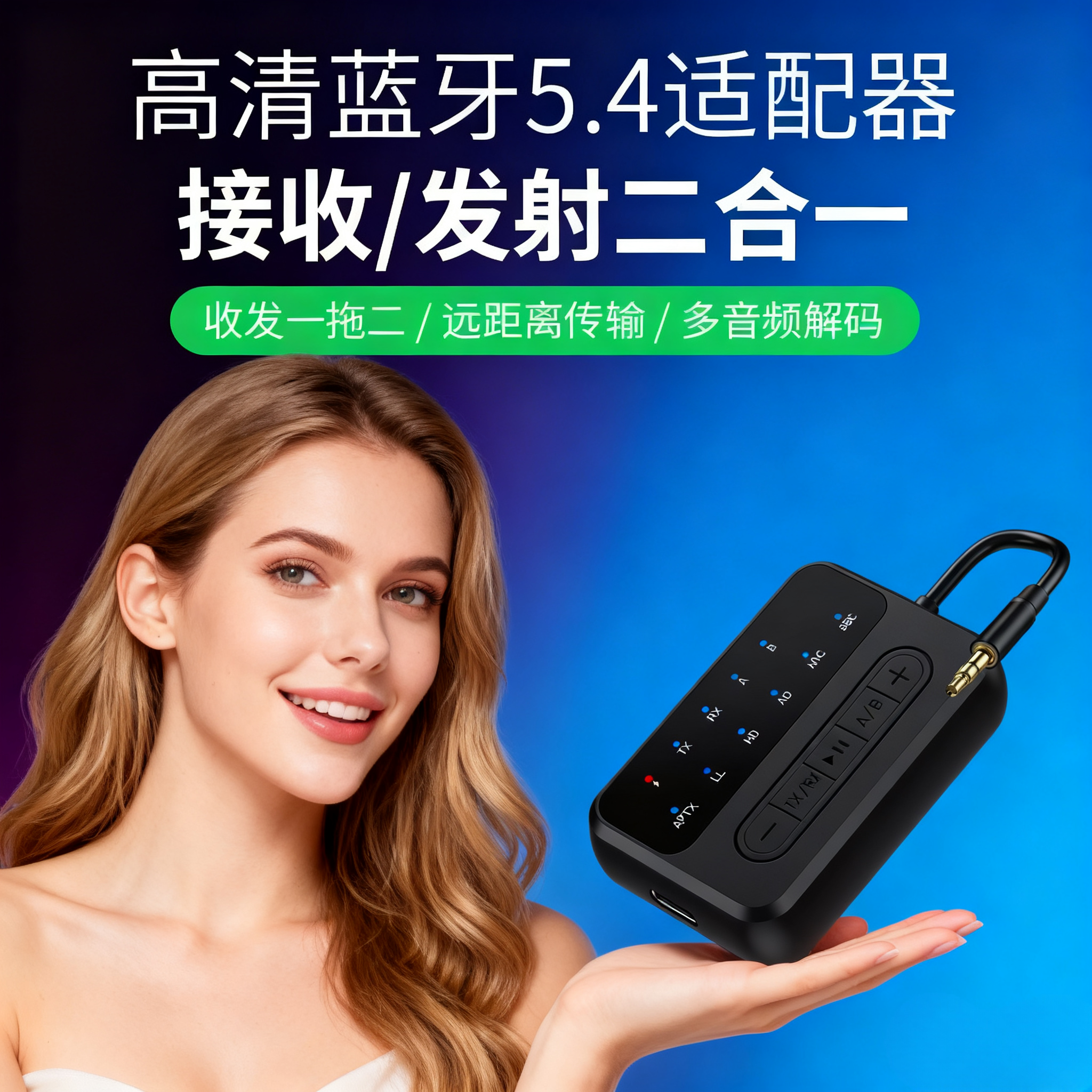 一拖二aptxQCC新款发射蓝牙