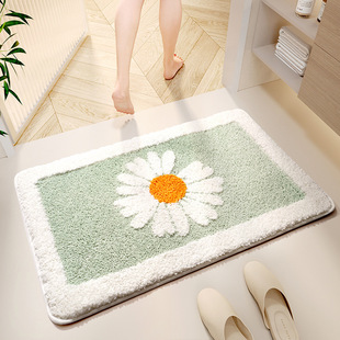 Carpet bathroom anti slip mat, daisy plush floor mat植绒地垫