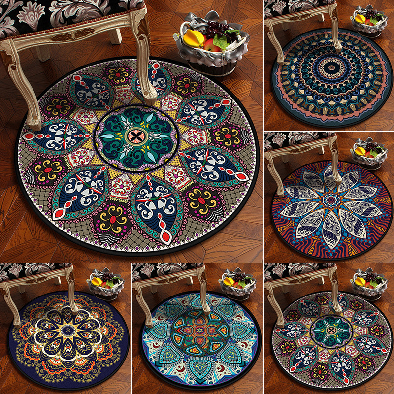 Ethnic Mandala round carpet crystal velvet floor mat地垫 居家布艺 地毯 原图主图