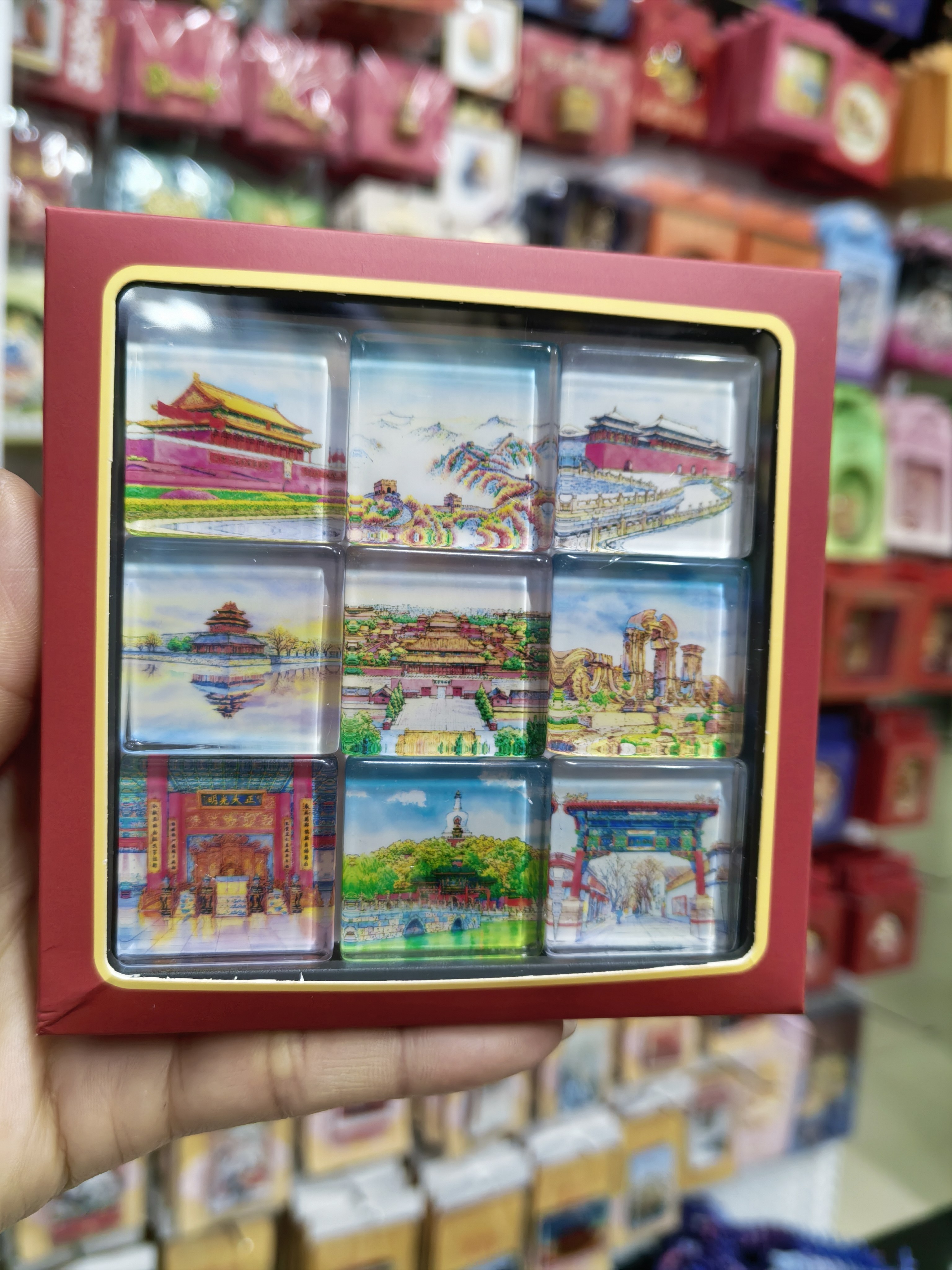 北京城市景点九宫格玻璃冰箱贴铁文件柜电器装饰软磁贴旅游纪念品