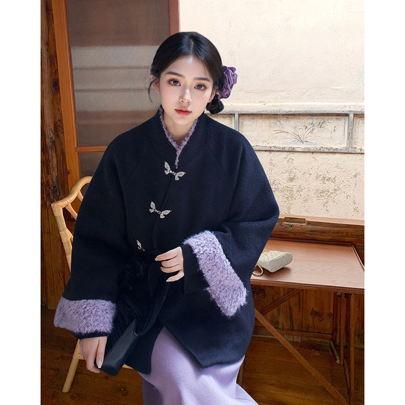 【兰亭书信】秋冬款中国风改良新中式套装显瘦百搭毛呢外套长半裙