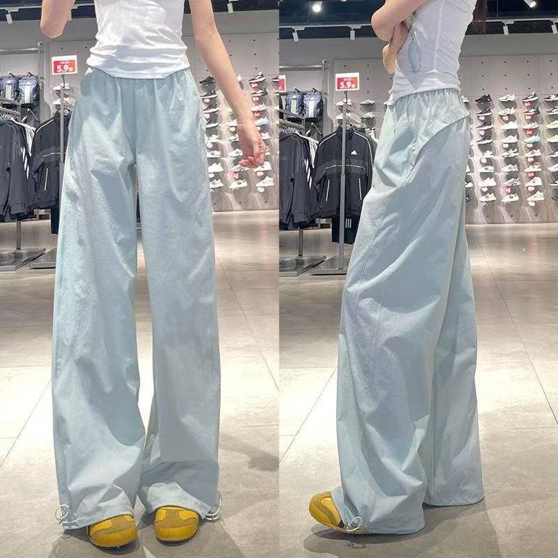 雾霾蓝锦纶冰丝速干工装裤子女夏季显瘦宽松防晒休闲百搭运动裤子