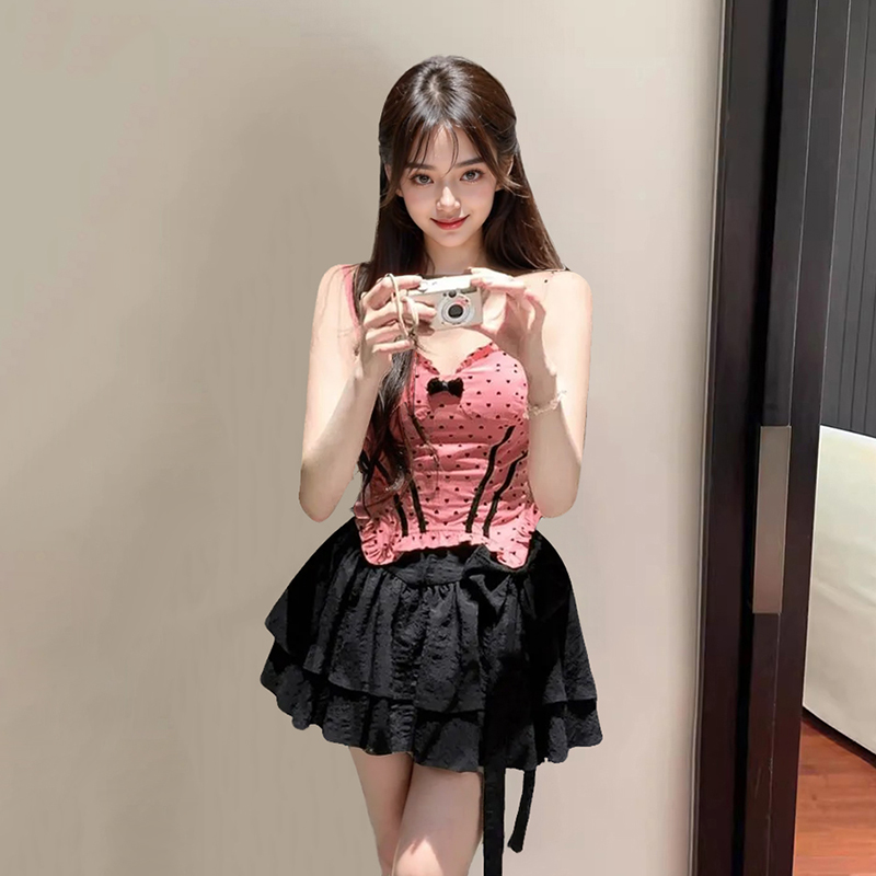 少女的心事 纯美风设计蝴蝶结开衫吊带上衣蝴蝶结半身裙三件套装