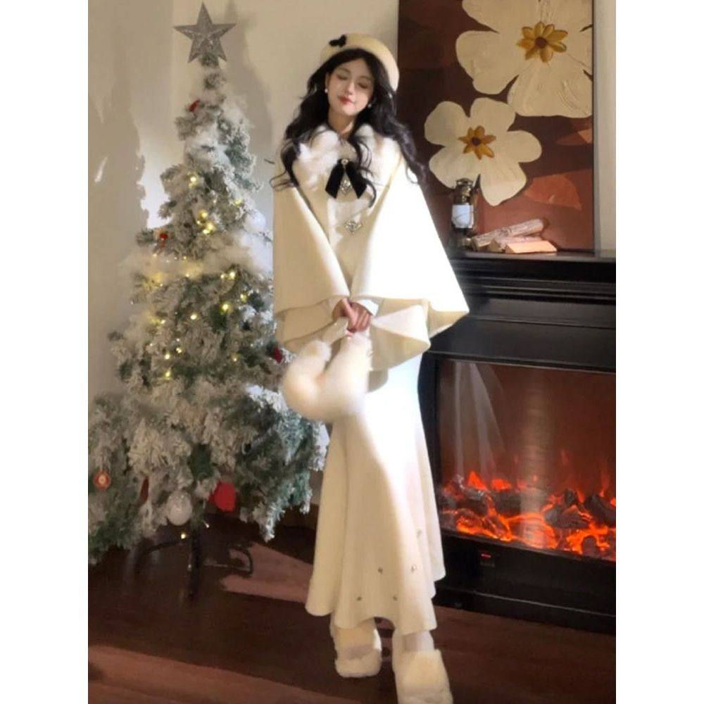 留洋千金 秋冬新款法式千金赫本斗篷毛呢山茶花外套半裙套装,女装/女士精品,时尚套装,淘宝优惠券,粉丝福利购,淘宝优惠卷