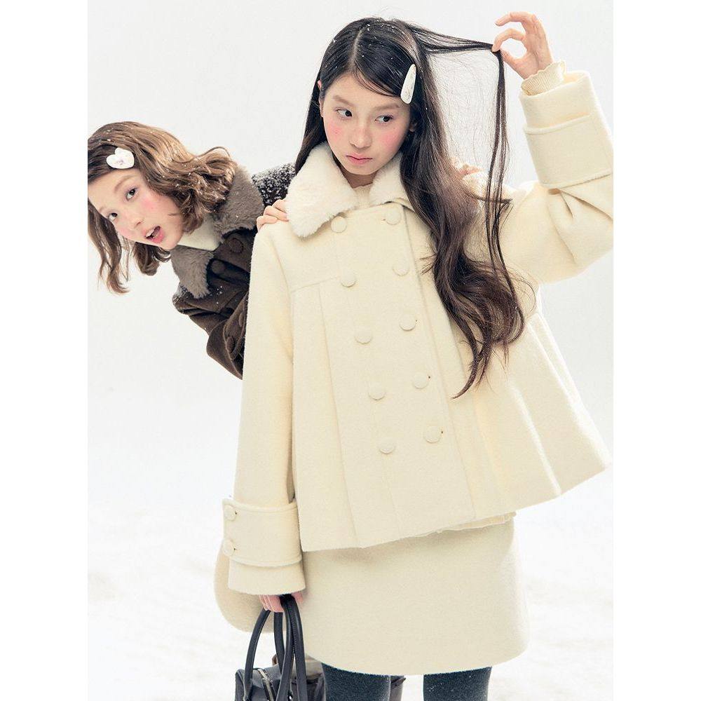 【巴黎雪期】千金感可拆卸毛领夹棉毛呢外套+短裙两件套2025冬季