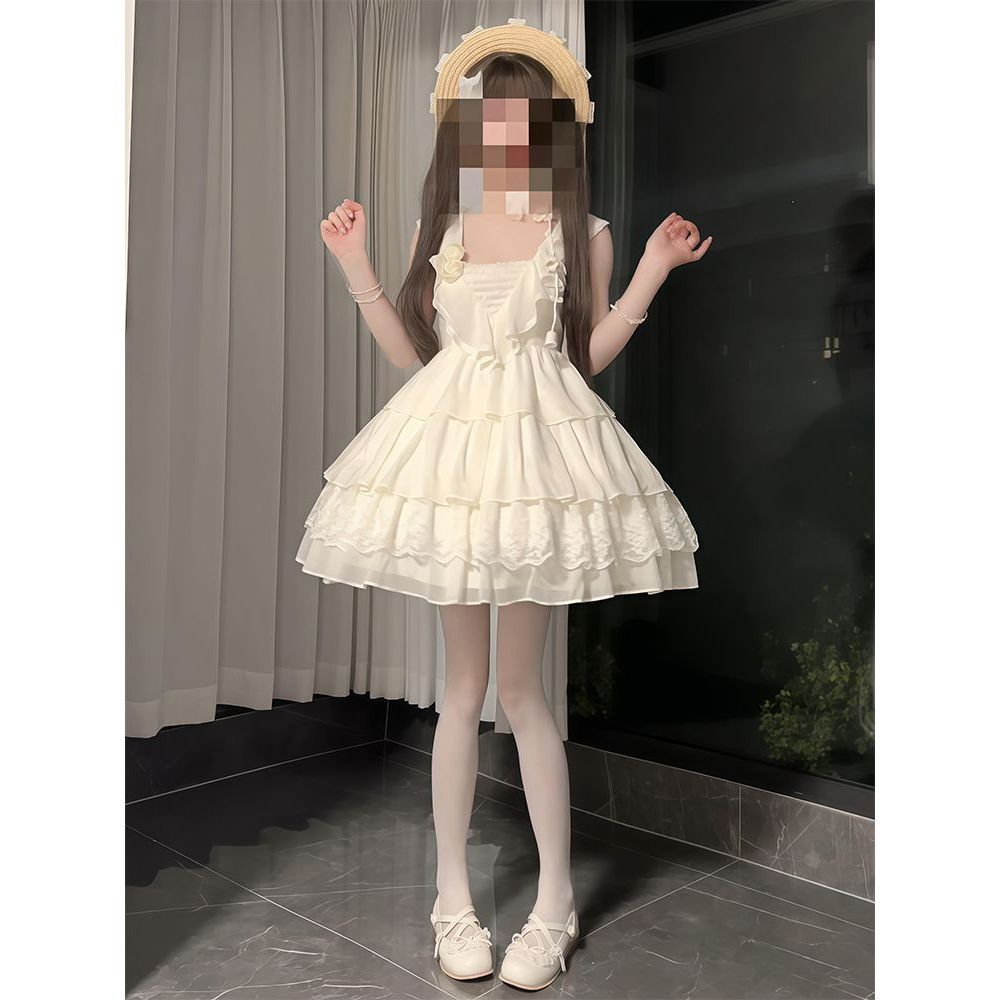 白茉纱裳 法式小飞袖蝴蝶结甜美夏季初恋清新奶甜公主蛋糕连衣裙