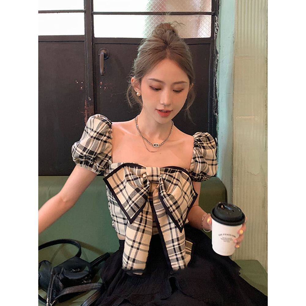 【貌美大小姐既视感】蝴蝶结短上衣夏季新款韩系气质时髦女装短袖