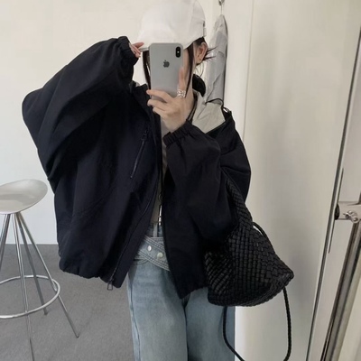 韩系撞色连帽短款冲锋衣夹克外套