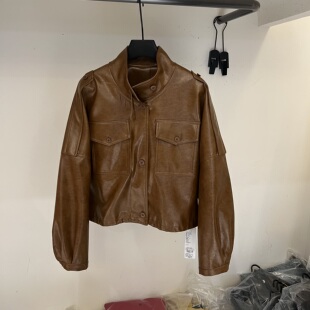 2026春季新款复古气质立领PU皮衣外套女高级感短款小个子机车夹克