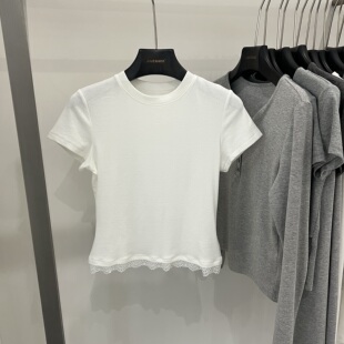 T恤女百搭显瘦小个子上衣潮 设计感下摆蕾丝花边短袖 2026夏季 新款