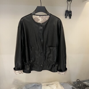 欧货2026春季 设计感两面穿PU皮衣外套女圆领单排扣蛋白皮夹克 新款