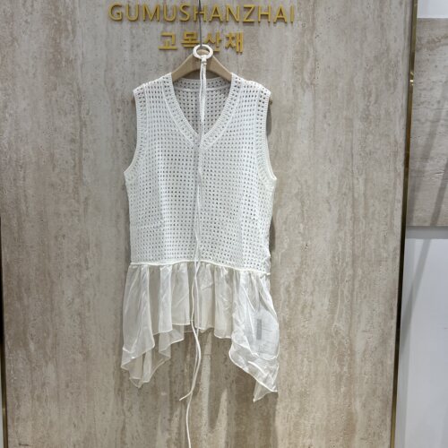 镂空针织V领背心无袖外穿上衣女