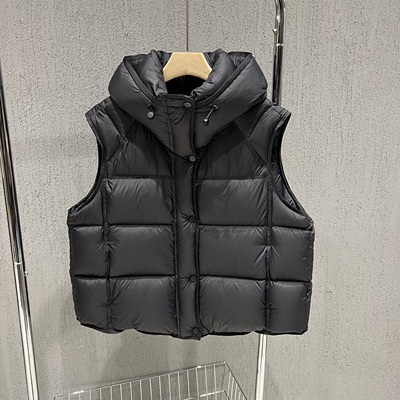 泡芙连帽白鸭绒羽绒服马甲背心女