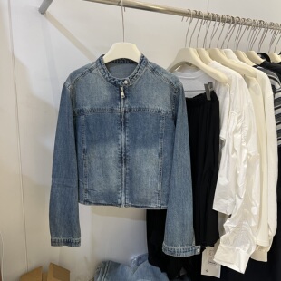 小个子夹克 复古水洗做旧立领牛仔外套女简约百搭短款 2026春季 新款