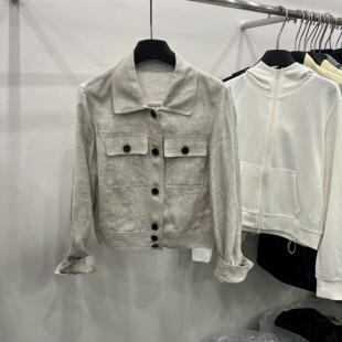 小个子翻领夹克上衣 气质高级感100%亚麻外套女短款 B26103春季 新款