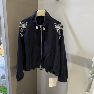 宽松立领天丝亚麻外套女设计感刺绣花朵夹克上衣 韩版 2026春季 新款