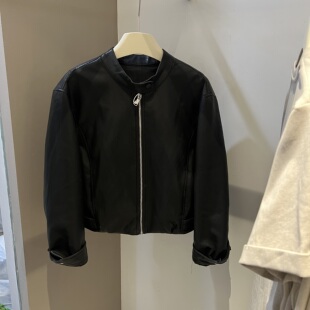 时尚 韩版 立领皮衣外套女简约百搭柔软小个子皮夹克 新款 26128春季