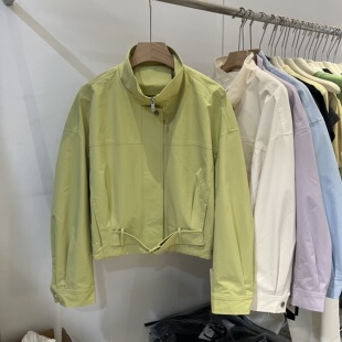 欧货2026春季新款系带收腰短款立领夹克外套女百搭显瘦小个子上衣
