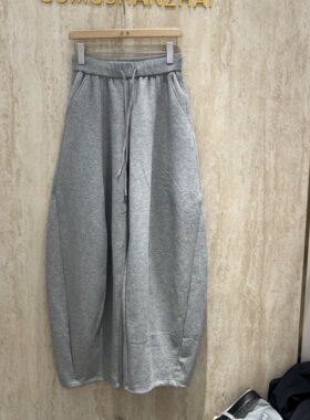 3R3正品66739-1抽绳松紧腰显瘦弯刀阔腿裤女春季宽松休闲长裤卫裤