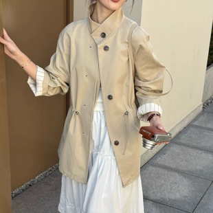 宽松气质收腰显瘦立领中长款 韩版 风衣外套女潮35988 新款 2026春季