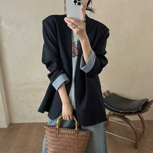 外套女宽松系带收腰显瘦西服上衣潮 韩系极简V领西装 2026春季 新款