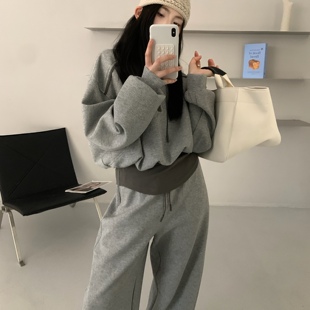 2026春季新款韩系撞色休闲运动套装女半拉链立领卫衣阔腿裤两件套