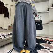 女宽松休闲显瘦卫裤 3R3正品 潮 新款 加绒加厚弯刀阔腿裤 66365 8冬季