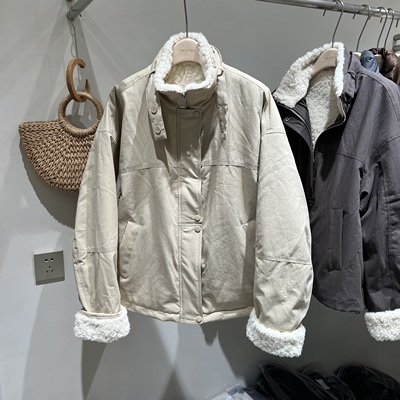 立领羊羔毛加厚保暖棉衣棉服外套