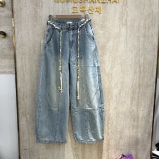 弯刀长裤 2026春季 女宽松休闲百搭阔腿裤 高腰显瘦牛仔气球裤 子 新款